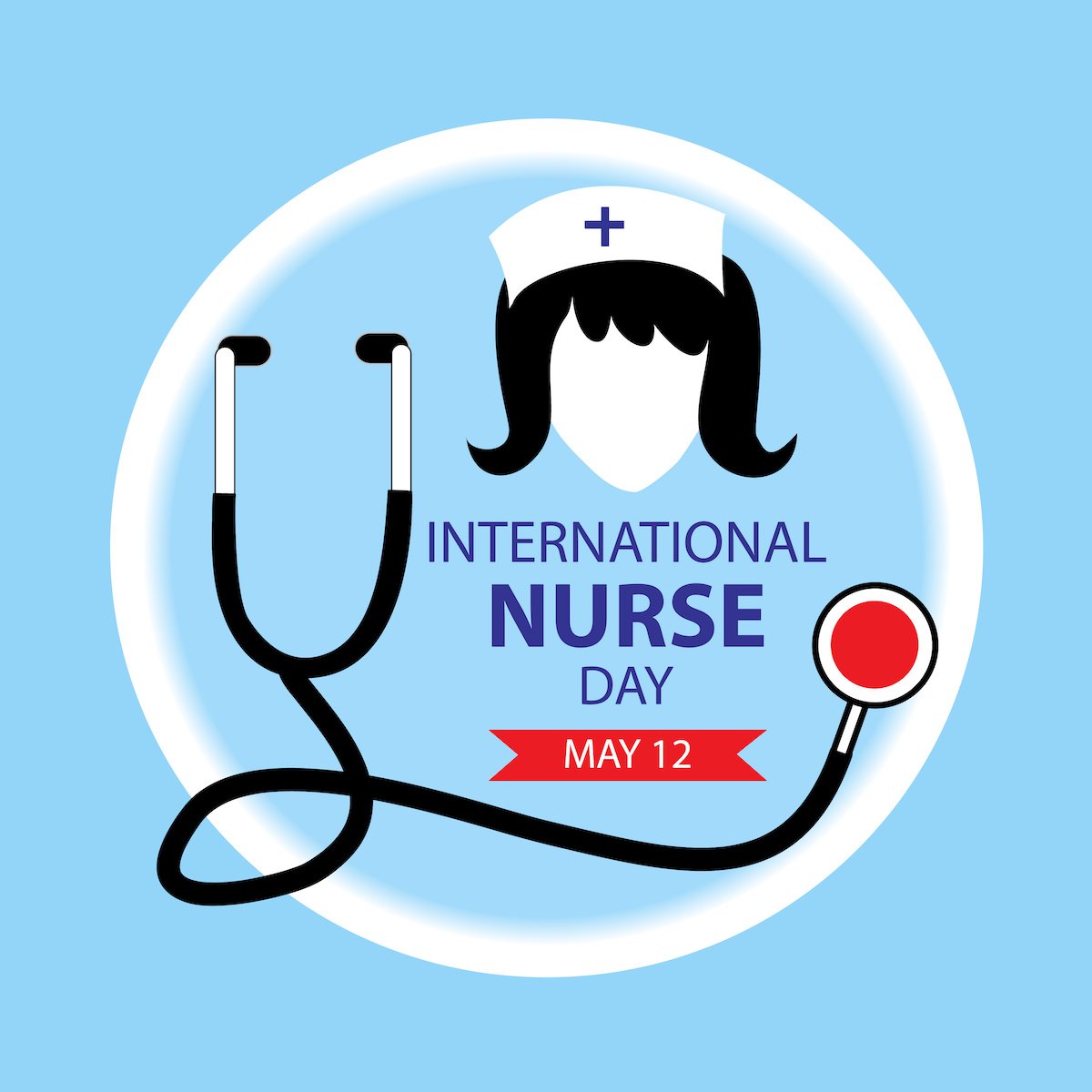Błękitna kartka z czarnymi słuchawkami dzień pielęgniarek